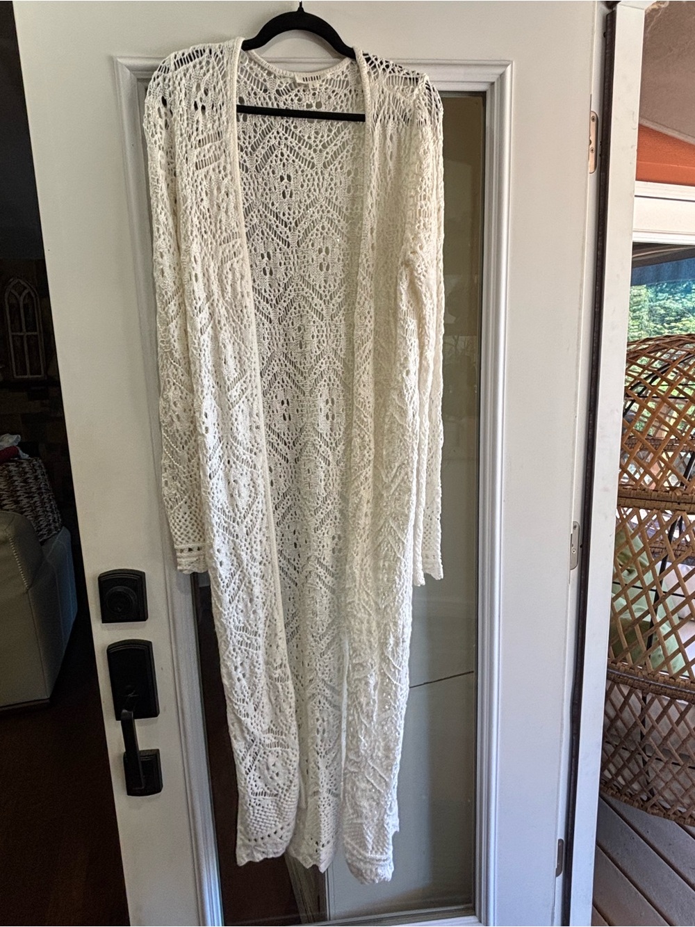 Long crochet white duster